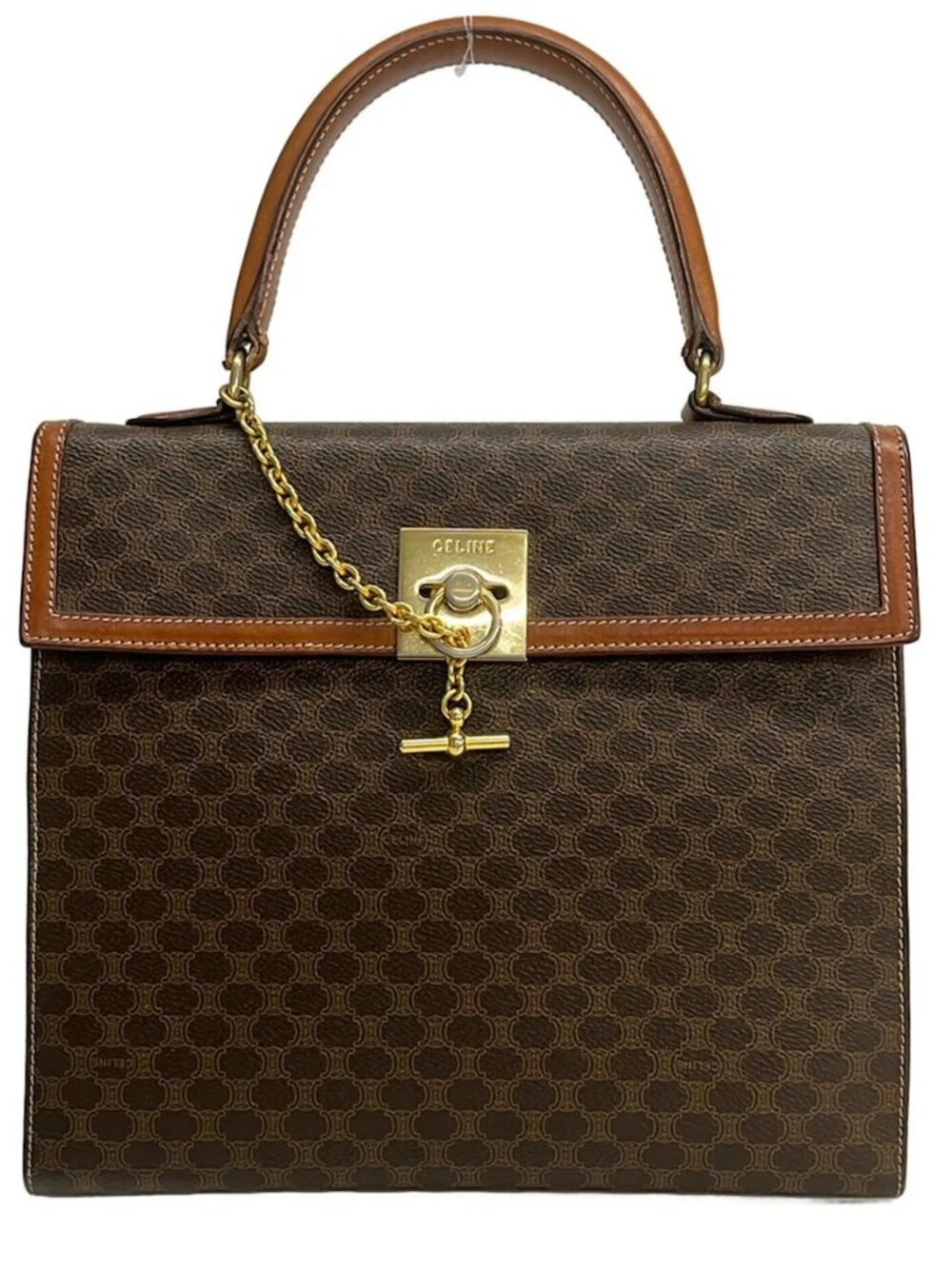 CELINE Macadam Dark Brown Brown PVC Leather Handbag